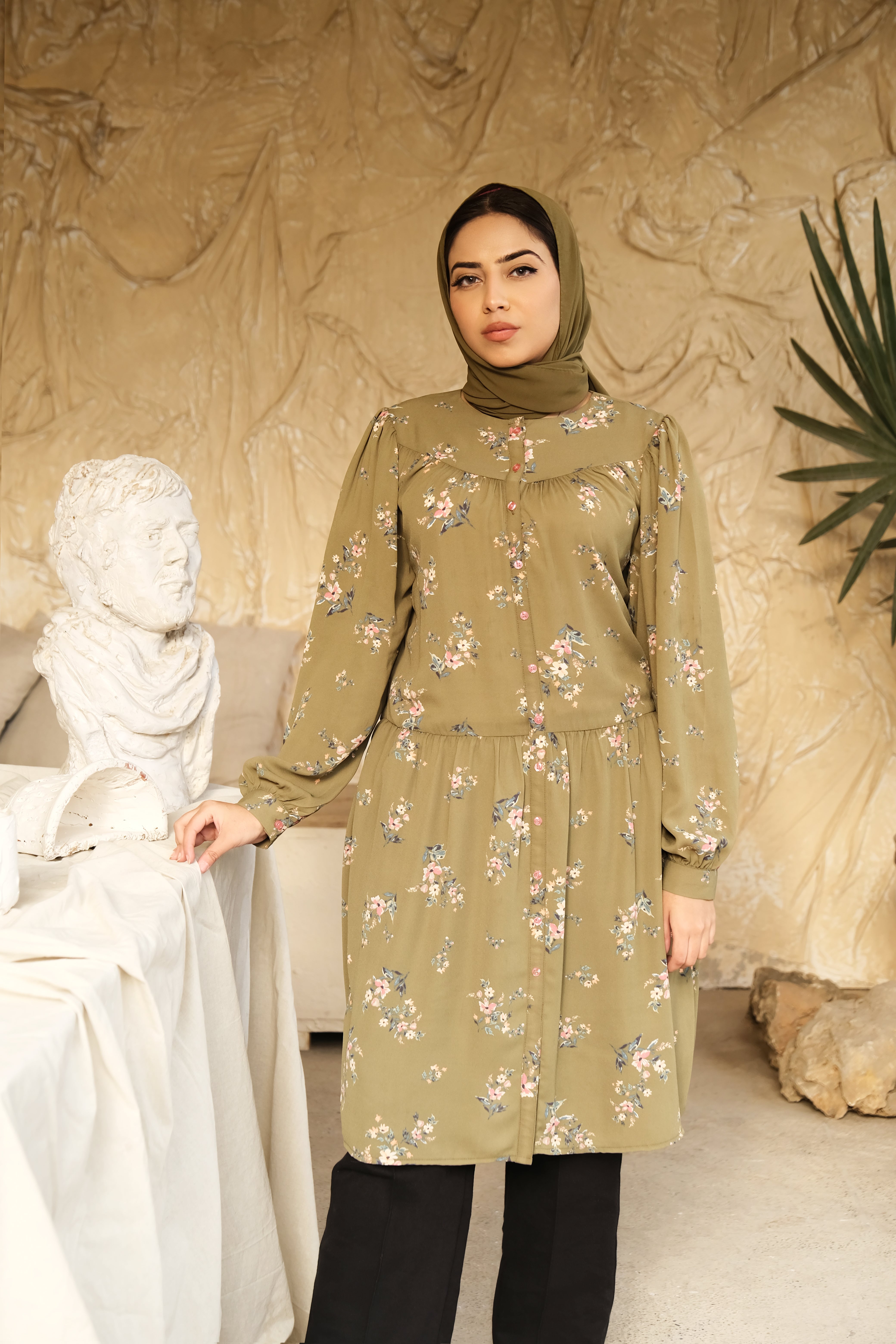 Mehndi button down yoke shirt