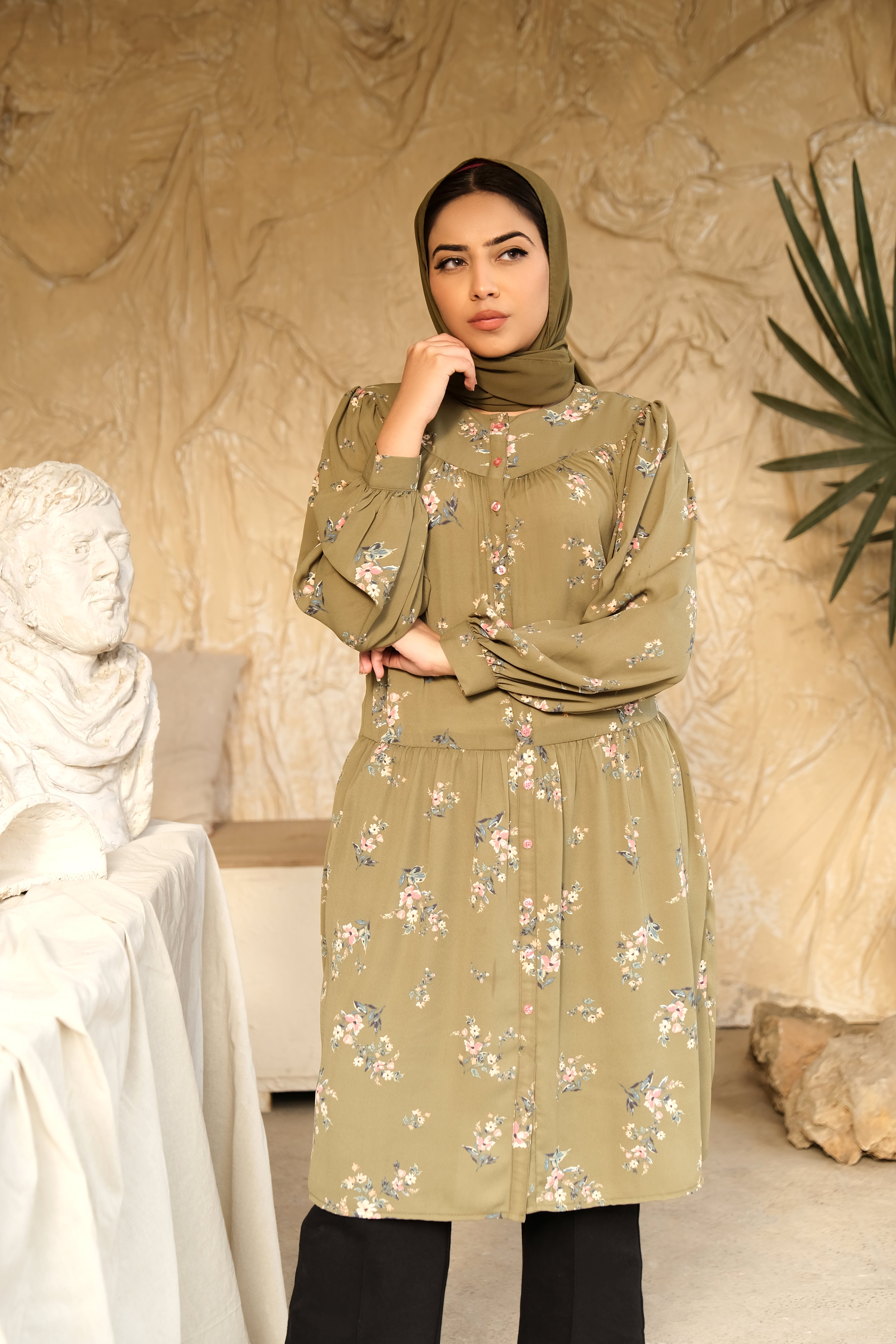 Mehndi button down yoke shirt